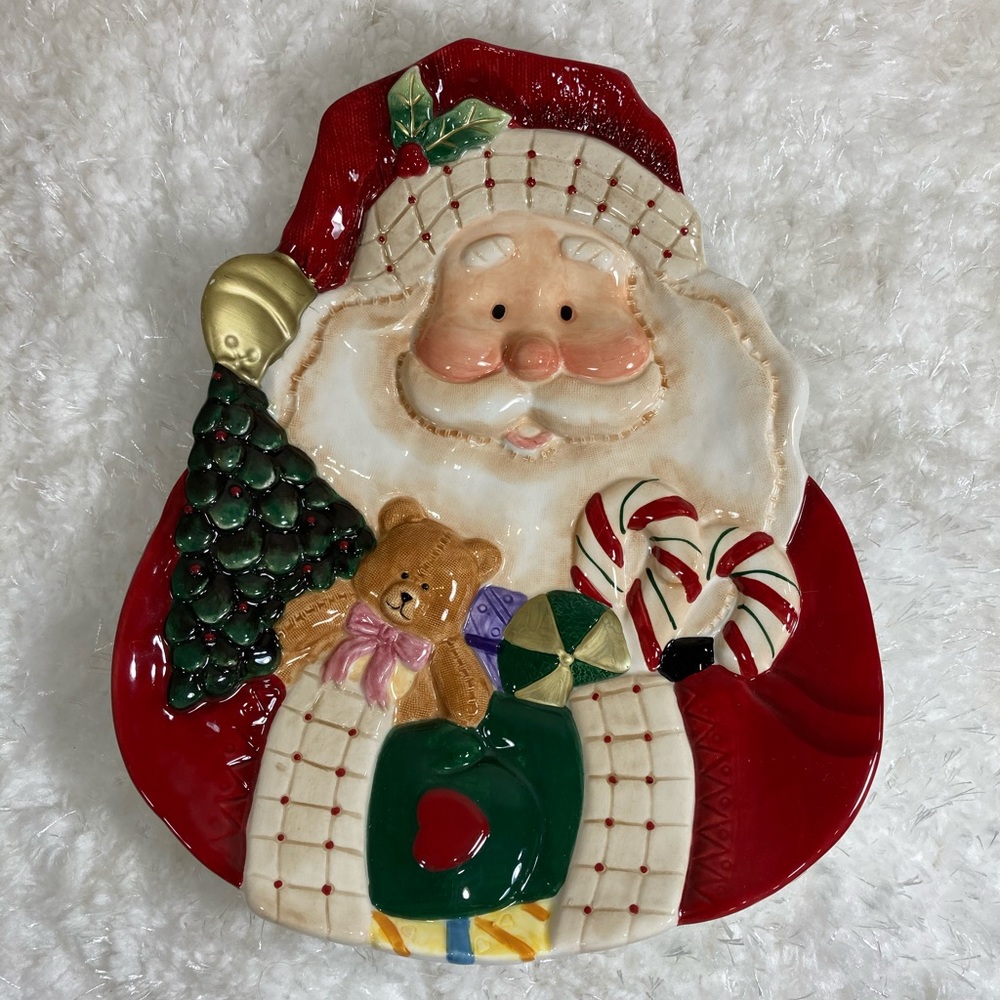 Fitz and Floyd Fireplace Santa Ceramic Holiday Decoration/Serving Tray